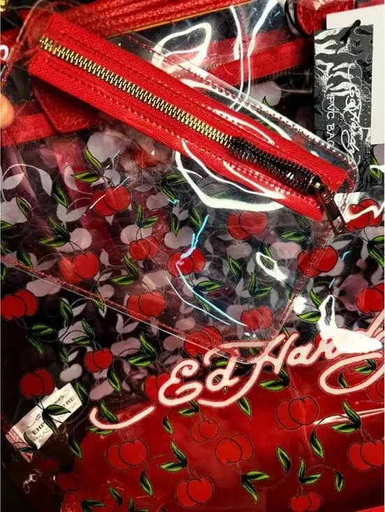 Ed Hardy Clear Cherry Tote Bag Large PVC Swim Beach Bag w Pouch NWT Y2K - Picture 5 of 9